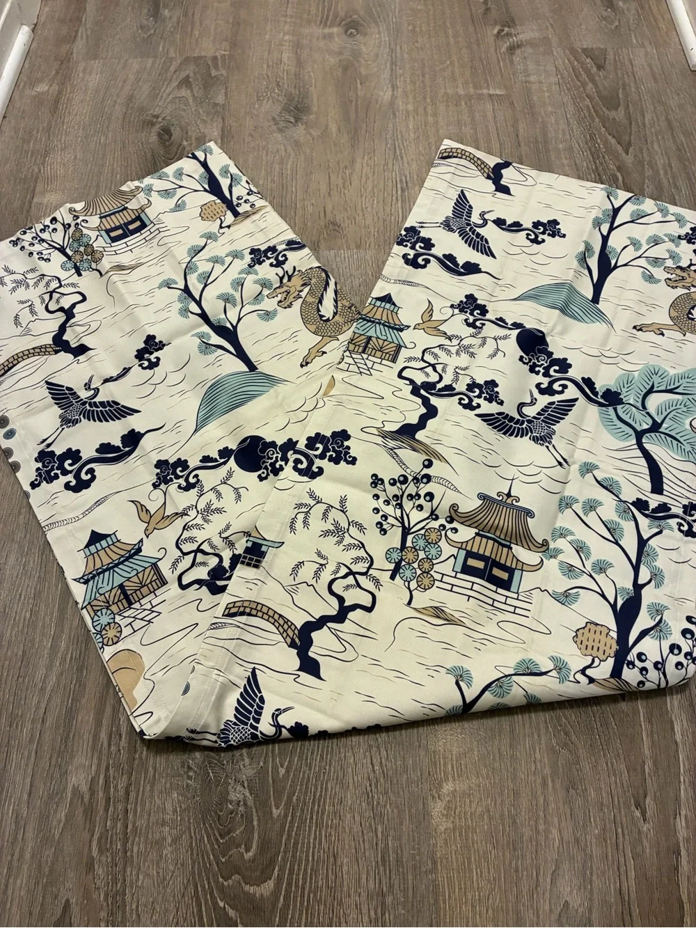 Spoonflower Japanese Village Chinoiserie Pagoda Blue Table Runner
